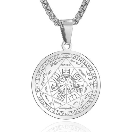 AFSTALR Collar talismán con medalla de los 7 arcángeles para hombres y mujeres, talismán de pentagrama de Salomón, amuletos de la suerte y protección