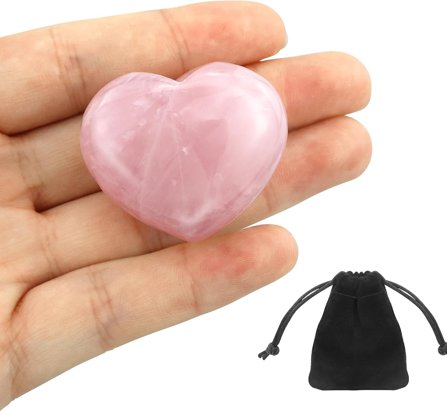 1 cristal de cuarzo rosa de 40 mm. en forma de corazón. Cristal curativo grande. Cristal de cuarzo rosa con forma de corazón