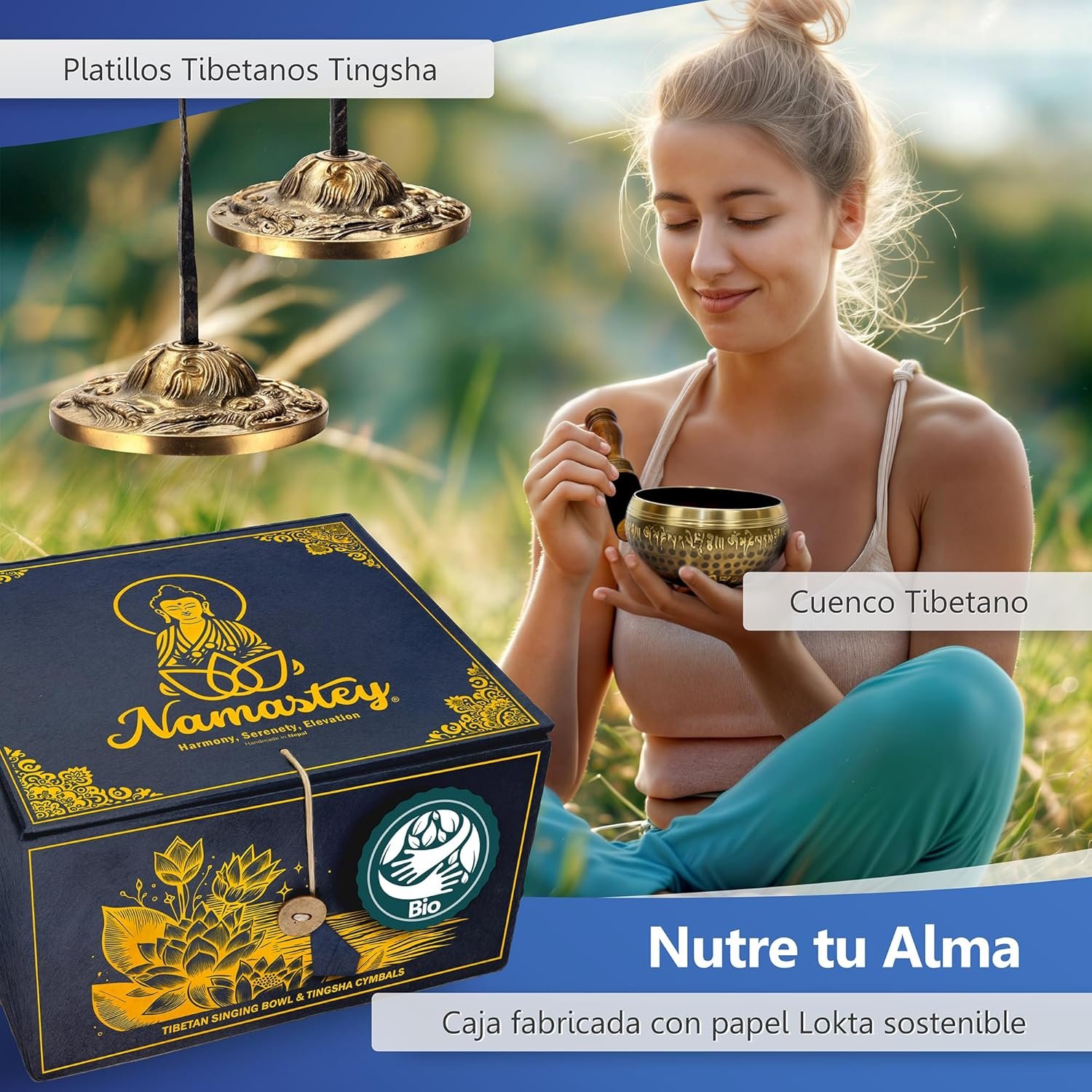 Set de cuenco tibetano Ø10 cm. martilleado a mano, campanas tibetanas Tingsha, quemador e incienso de cuerda en caja de Lokta. Accesorios de meditación y yoga. Hecho a mano en Nepal Set de cuenco tibetano Ø10 cm. martilleado a mano, campanas tibetanas Tingsha, quemador e incienso de cuerda en caja de Lokta. Accesorios de meditación y yoga. Hecho a mano en Nepal - Imagen 3