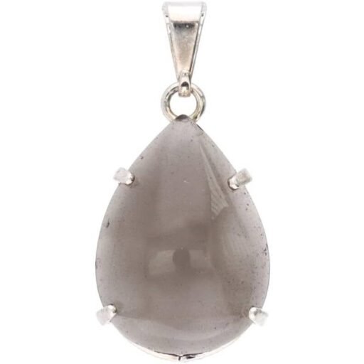 Colgante de cuarzo ahumado con forma de gota pequeña en baño de plata