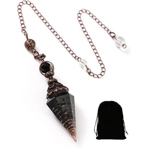 LEEQ Péndulo de Cristal unisex, piedra natural Obsidienne, Péndulo Hexagonal Vintage para Radiestesia, Chakra, Reiki, Adivinación, Meditación, Wicca