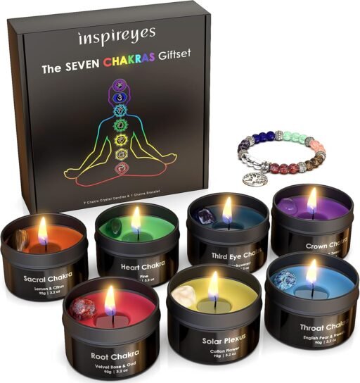 Velas de Los Chakras con Cristal Piedras Curativas Juego de Lujo de Cristal para La Meditación para Mujeres Velas Aromáticas Velas de Decoración Espiritual Velas Curativas para Yoga