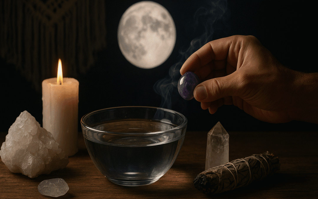 Ritual de agua de luna llena para energizar cristales