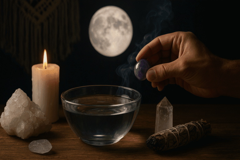 Ritual de agua de luna llena para energizar cristales y objetos 