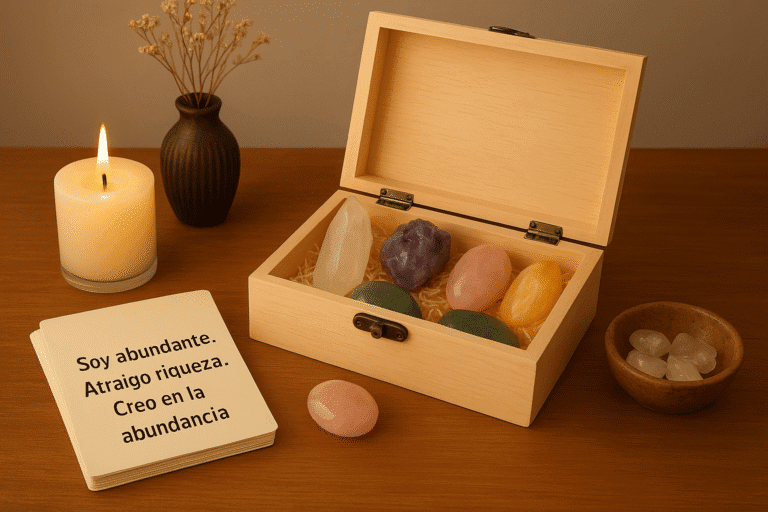 Ritual de caja de abundancia con cuarzos y afirmaciones 