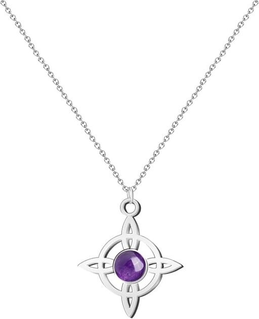 Collar Nudo de Bruja con amatista y acero inoxidable contra energías negativas