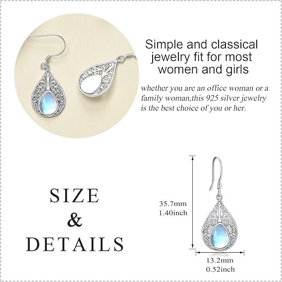 Pendientes De Piedra Lunar Con Forma De Lágrima Pendientes De Piedra Lunar Con Forma De Lágrima - Imagen 5